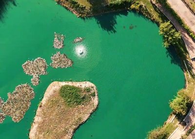Aerial view of islands and swims on the Specimen Pond