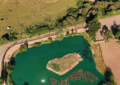 Aerial view of the Specimen Pond and surrounding farmland